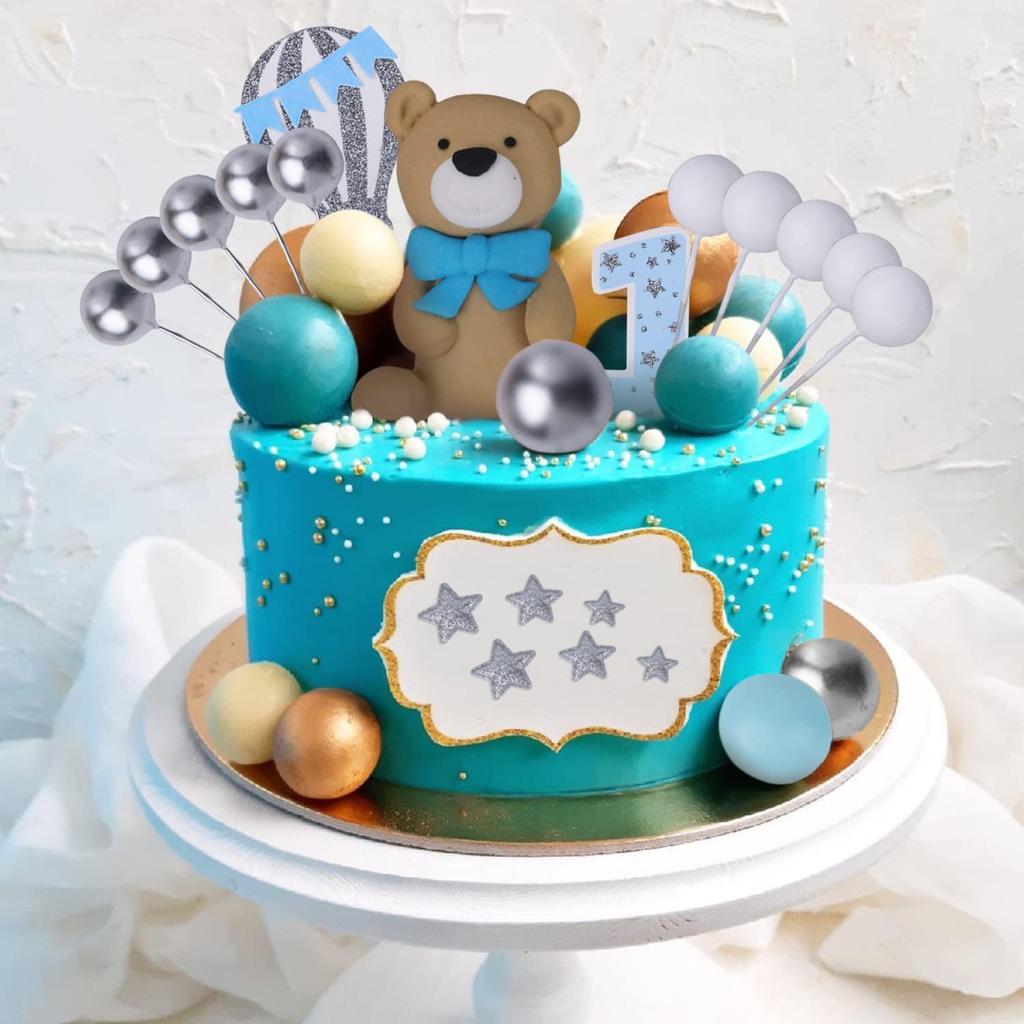 49Pcs 3D Twin Blue Bears Balls Clouds Glitter Stars Cake Decoration for Boy Birthday Baby Shower Teddy Bear Theme Party Supplies