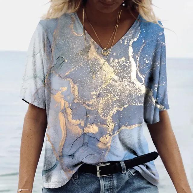 Women's V-neck T-shirt 3d Colorful Fashion Y2K Street Women's Oversized Loose Sports T-shirt Women's T-shirt Tops