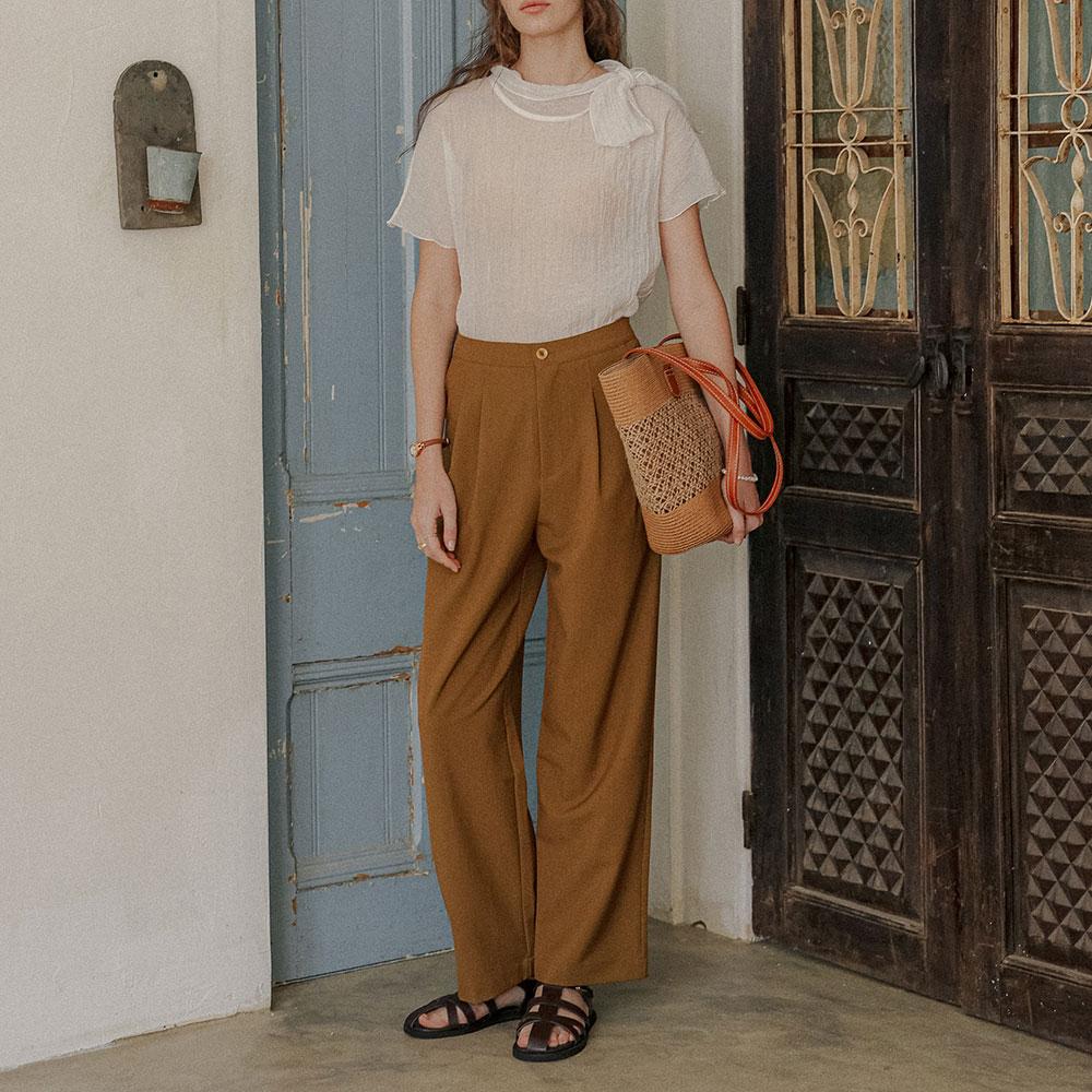 Peulaudeumali Pm_Chic Pintuck Long Pants_Khaki Brown