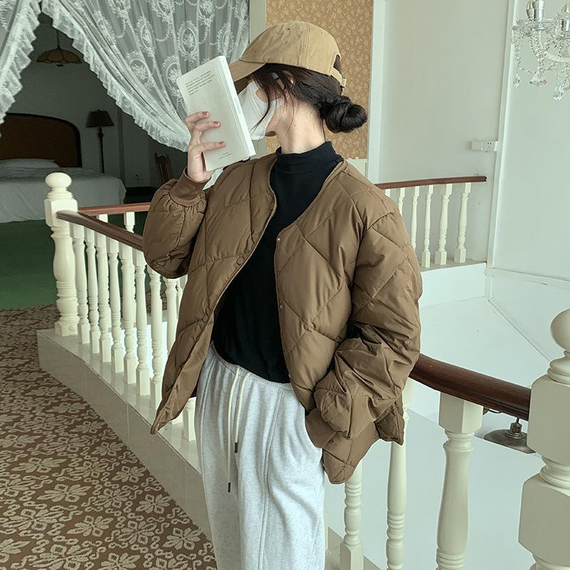 2025 Autumn and Winter New Down Cotton Jacket Women's Short Hong Kong Style Diamond Plaid Light Cotton Jacket Loose Padded Jacket Jacket