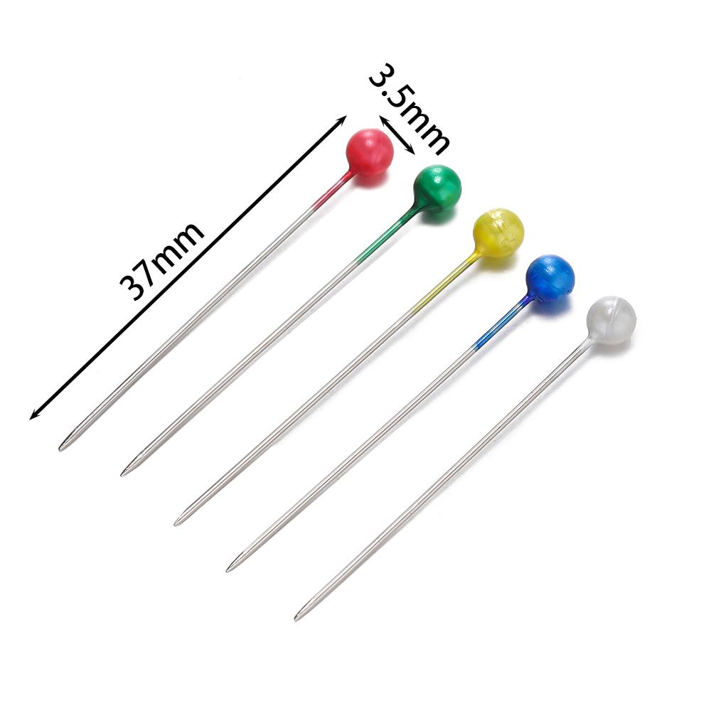 100Pcs/Box 37mm Colorful Round Pearl Head Needles Stitch Straight Push Sewing Pins For Dressmaking DIY Sewing Tools Positioning