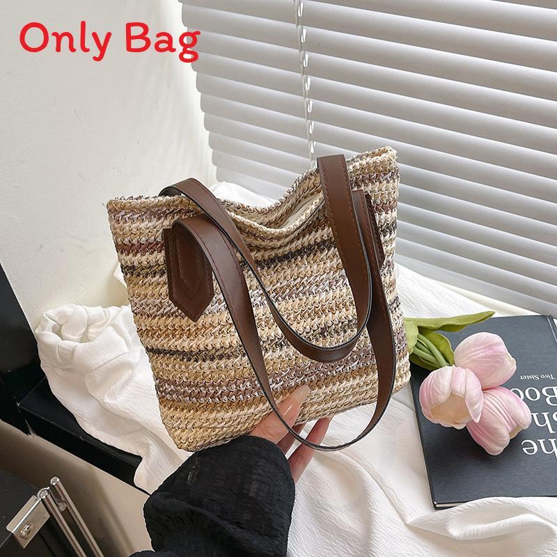 Street Style Woven Shoulder Bag With Causal Design And Large Capacity For Beach Trips