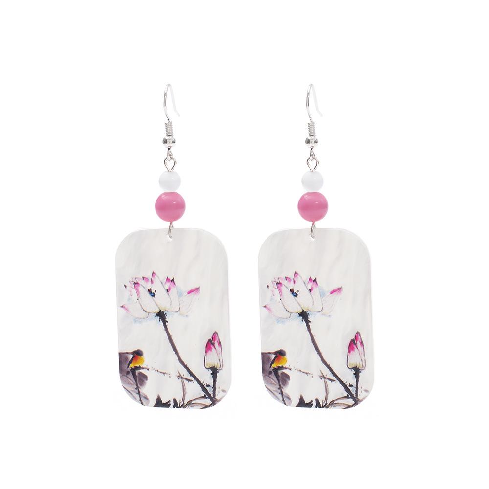 3D Printed Cat's Eye Color Block Acrylic Lotus Flower Earrings