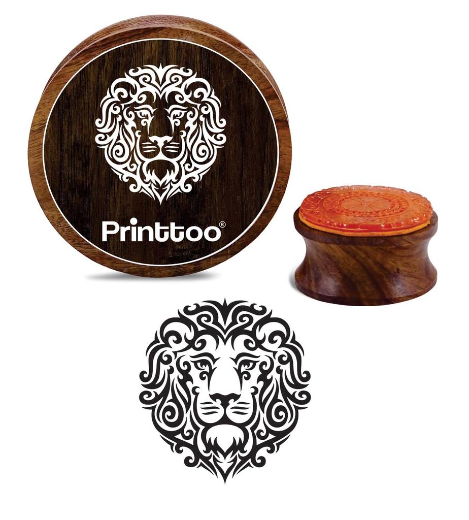 Printtoo Round Wooden Rubber Stamp Lion Face Pattern Christmas Secret Santa Gift-3