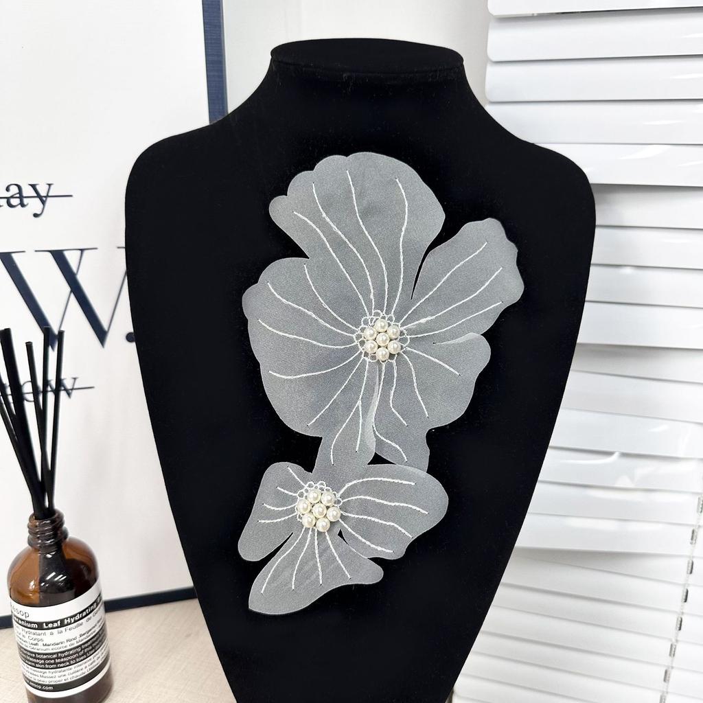 Collar Cloth Sticker Bead Flower Piece Decoration Sweater Long Sleeve Corsage Front Collar Accessories Computer Embroidery Flat Flower
