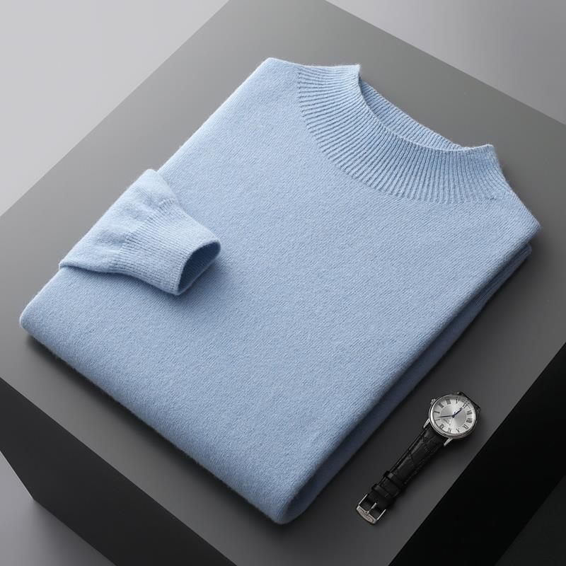 Men's Half-High Collar Solid Wool Sweater – Business Casual Knitted Pullover