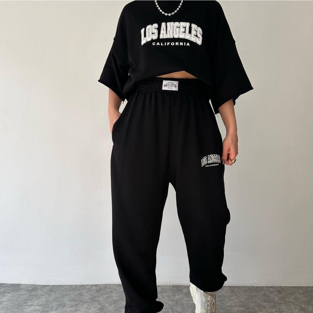 BITCED Женская повседневная толстовка с короткими рукавами и брюками с принтом — фото 8