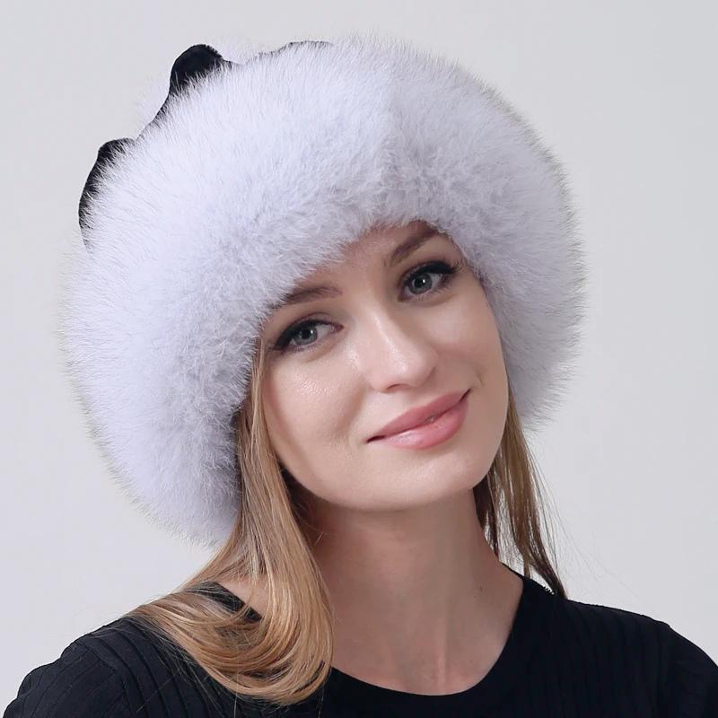 Winter Hats for Women New Fluffy Warm Rabbit Fox Pompom Fur Hats Lady Warm Ball Caps Russian Hot Sale Snow Hat