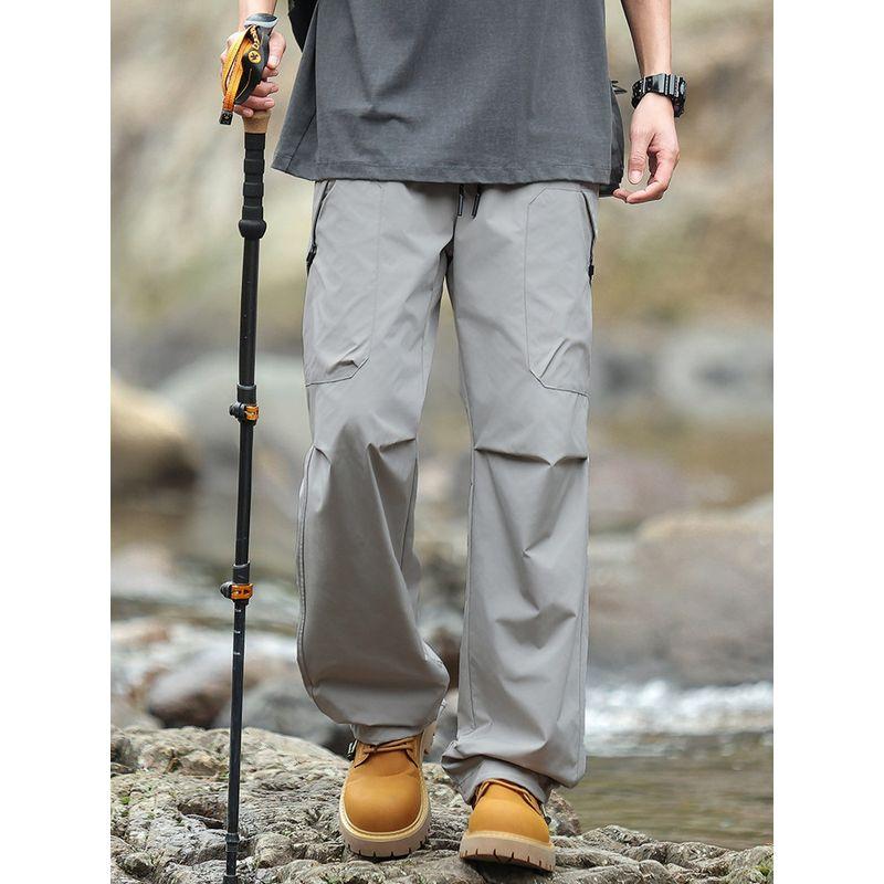 Wassup Outdoor Ice Silk Sports Parachute Cargo Pants for Men, Summer Multi-Pocket Lightweight Casual Straight-Leg Long Pants