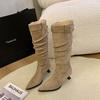 -6 high heels fat mm stacking boots suede pointed boots thick legs big tube circumference wide fat feet large size women's shoes