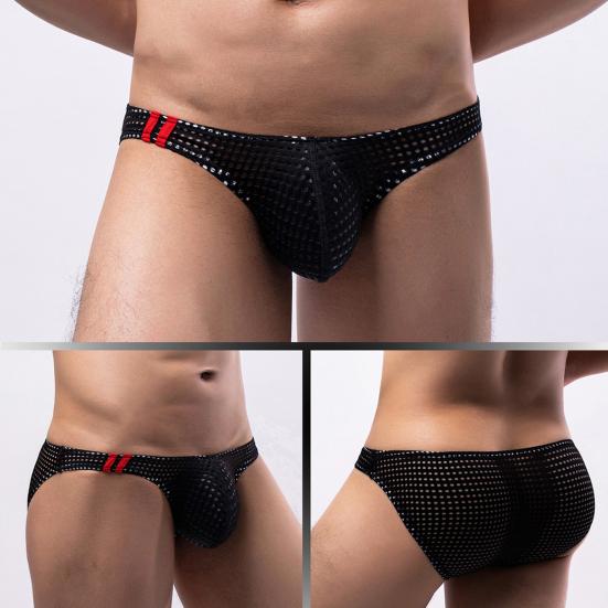 Yousheng Sexy Men Low-rise Briefs See-through Hollow Out Hip Lifting Soft Lightweight U-convex Panties Underpants