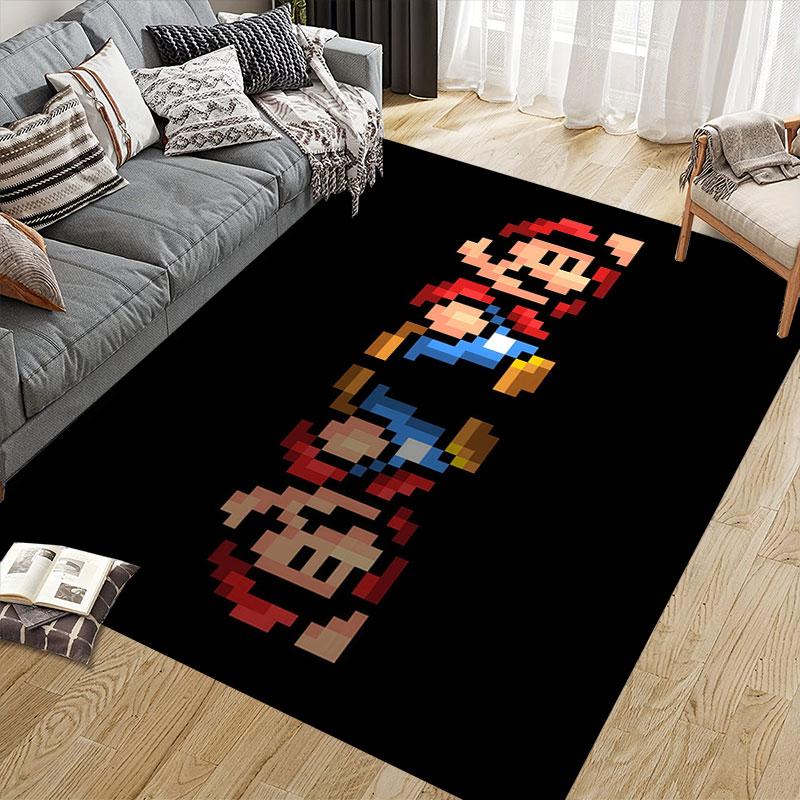 Mario Cartoon Flannel Printed Carpet, Home Sofa Decoration for Living Room & Bedroom, Non‑Slip Play Flannel Floor Mat for Game Room