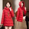 Giacca con cappuccio invernale da donna di mezza età, cappotto caldo e spesso in cotone