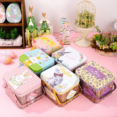 Large Size Easter Storage Box With Handle Secure Lid Tin Can Container Moisture Protection Cartoon Design Cookie Biscuit Tin