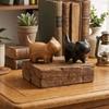 Wood Carving Cat Ornament Natural Texture Lucky Cat Ornament Wooden Cat Figurine  Bookshelf Display