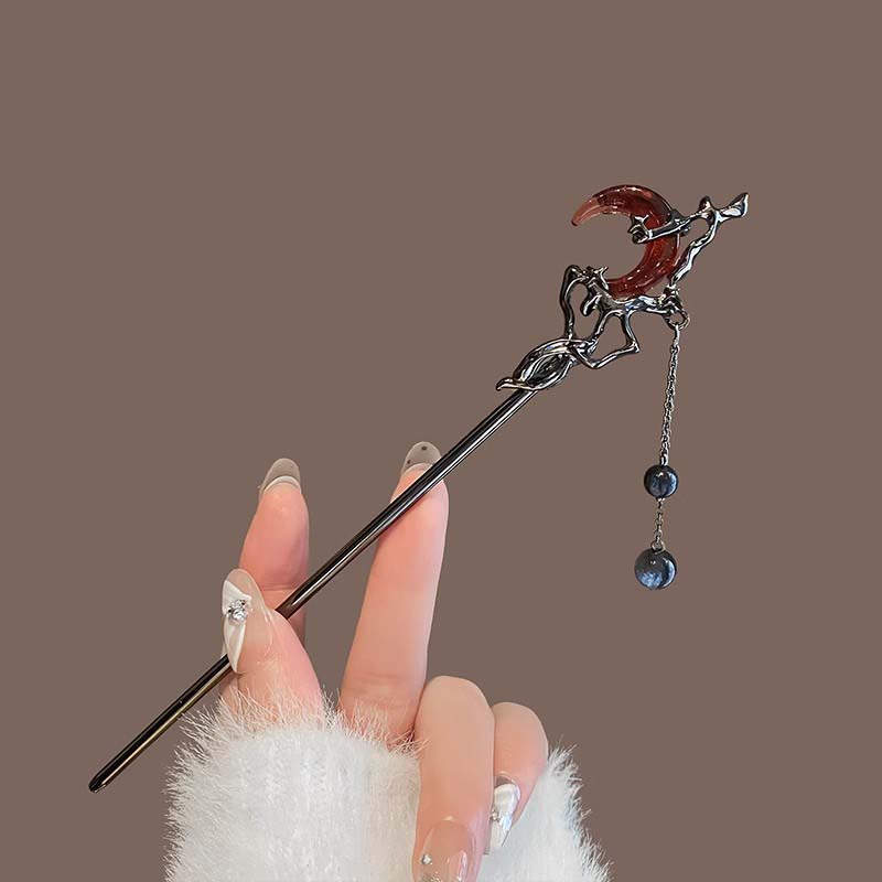 

Винтажные красные хрустальные кисточки-луны заколки для волос для женщин модные металлические сплавы ханьфу палочки для волос для укладки пучка аксессуары для волос