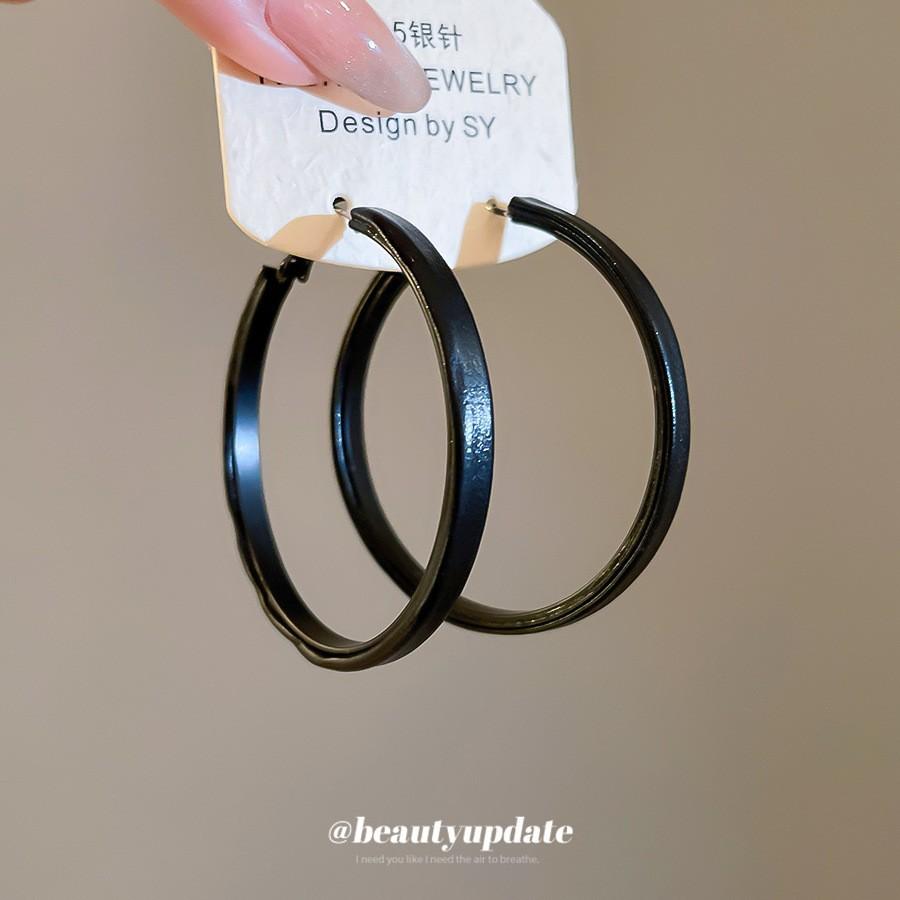 Silbernadel Glasperle Unregelmäßig Gefaltete Geometrische Ohrringe Schwarz Temperament Premium Ohrstecker Leichter Luxus Vielseitige Ohrringe