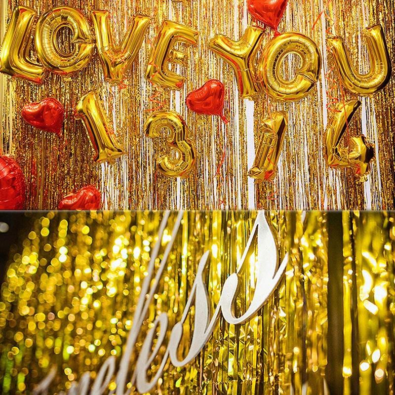 2/1Pack Party Background Wedding Decoration Foil Fringe Curtain Sequin Bachelorette Photo Backdrop Wall Curtain Birthday Gifts