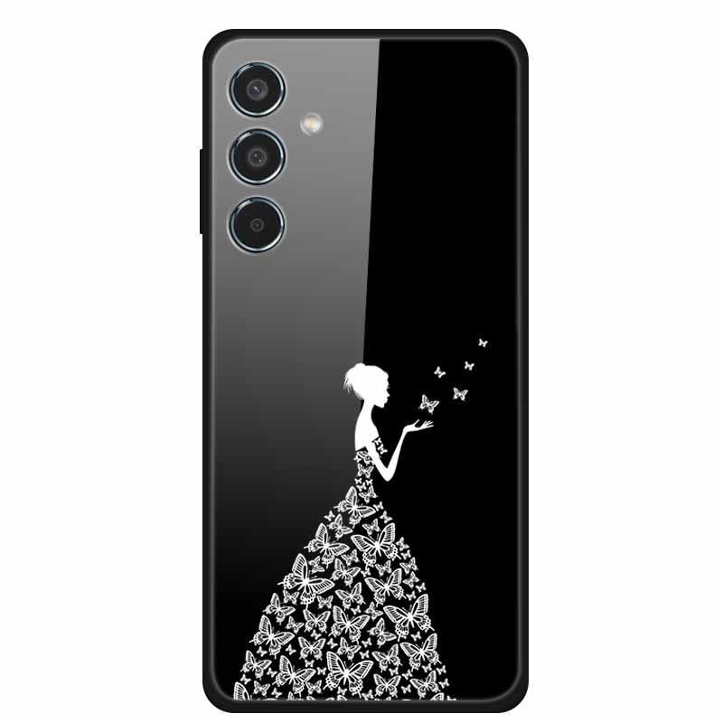 Glass Back Cover For Samsung Galaxy S24 FE Case S24FE Hard Tempered Glass Case For Samsung Galaxy M55 A16 Phone Case Soft Bumper