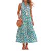 Women Sleeveless V Neck Tassel Tie Printed Dress Relaxed Fit Holiday Style Flowy Waist Tank Dress for Summer Beachwear