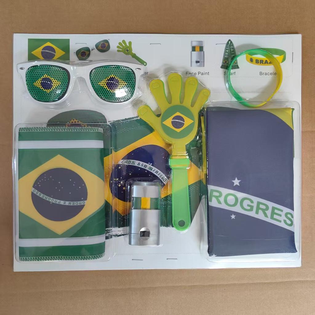 World Cup Fan Pack: National flag, sunglasses, clappers, face paint, cheering accessories and party supplies