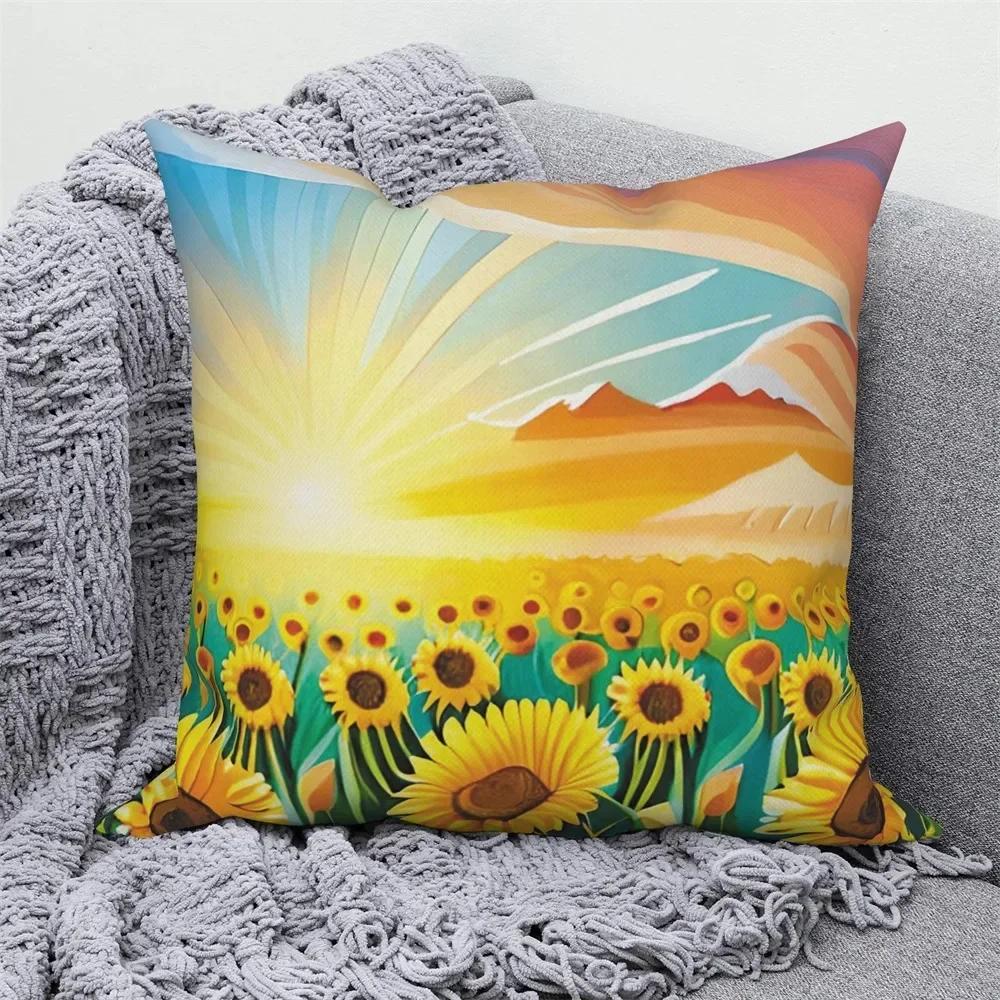 

Декоративная наволочка для подушки с принтом подсолнухов, наволочка, домашний декор, цветочный пейзаж, наволочка для диванной подушки 66x66cm бордовый