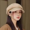 Vintage British Style Belt Buckle Octagonal Hat Women's Autumn New Painter Hat Beret
