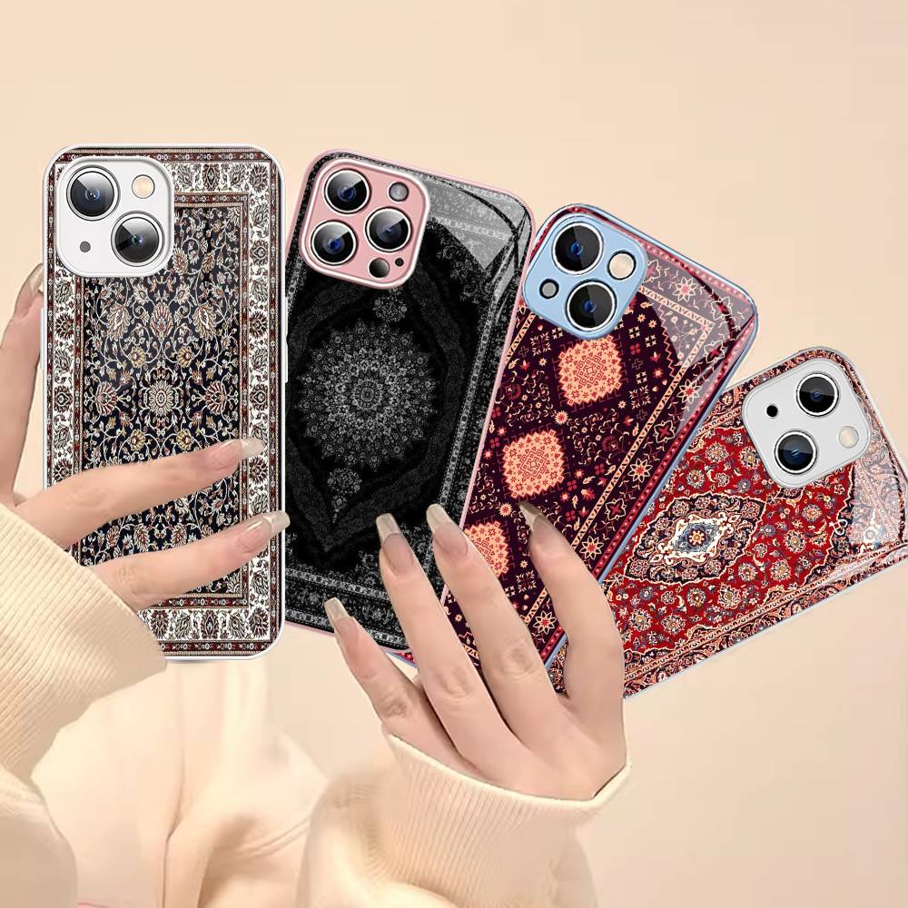 Persian Carpet Floral Pattern Tempered Glass For Iphone 14 13 12 11 Pro Mini XS MAX 14Plus X XS XR Fundas