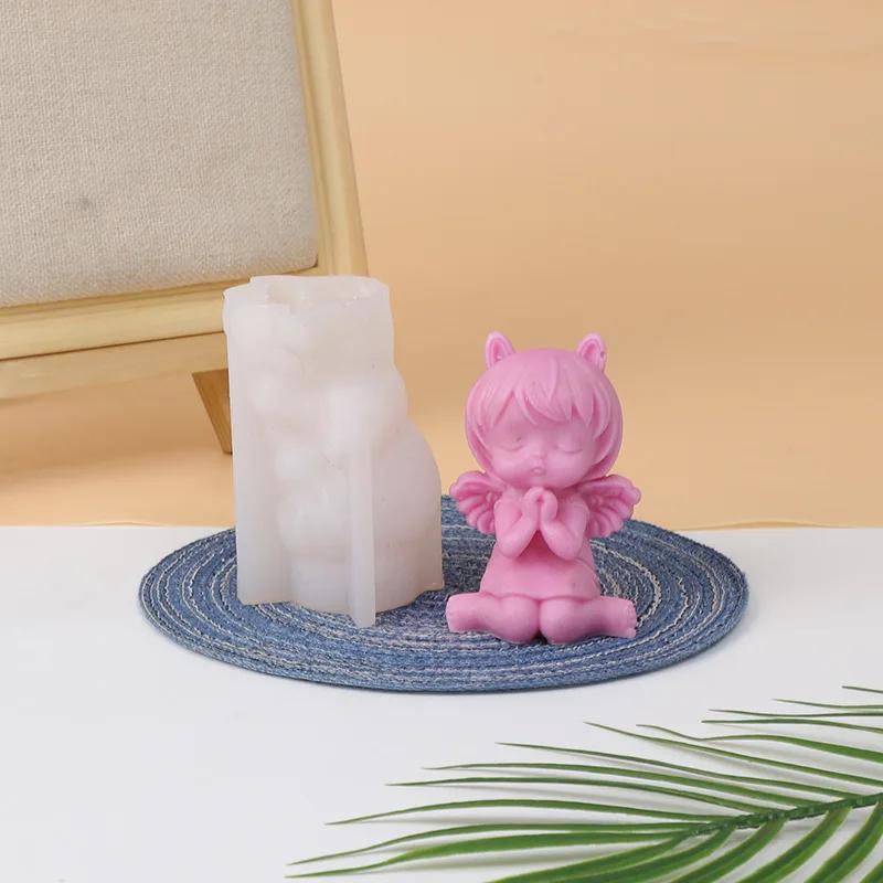 3D Prayer Angel Silicone Candle Mold Cute Sit-down Girl Statue Soapy Plaster Epoxy Making Kit DIY Chocolate Ice Cube Baking Tool