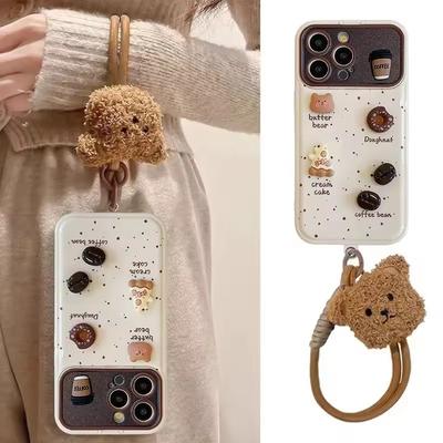 Handgelenk-Kettenband Handyhülle für iPhone 16 17 15 14 13 12 11 Pro Max Plus 3D Cartoon Bär Süße Weiche Silikon Stoßfeste Hülle