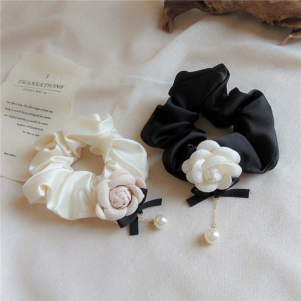 Fashion Pearl Girls Cloth Women Camellia Scrunchies Elastic Hair Rope Hair Circle Hair Bands