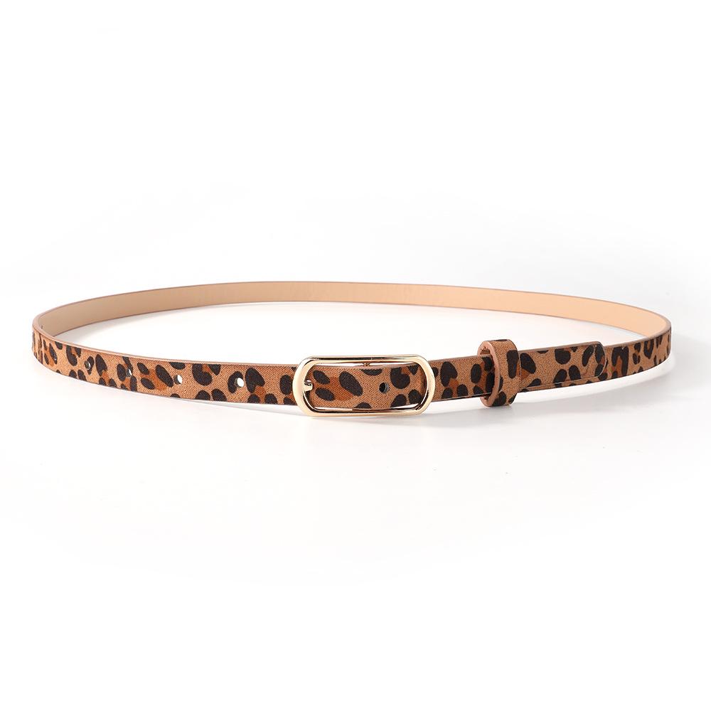 Leopard Print Thin Leather Belt with Gold Buckle - Stylish and Versatile for Jeans and Dresses