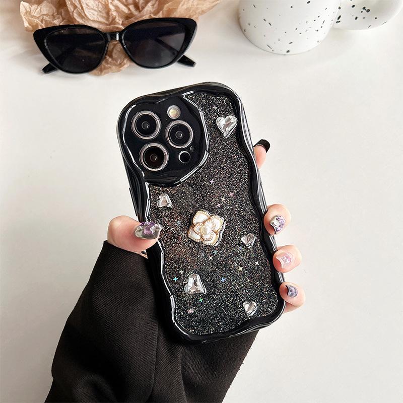 Applicable To Apple 17Promax Rhinestone Flower Mobile Phone Case Light Luxury Iphone15Plus Xiaoxiangfeng Smiley Face