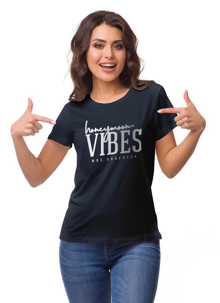 Inkdotpot Personalized Womens Tshirt Top Honeymoon Vibes Mrs Wedding  Announcement
