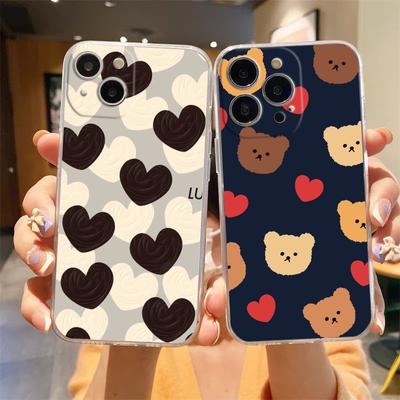 Cute BEAR Transparent Phone Case For iPhone 15 14 13 12 Mini 11 Pro Max XS X XR 7 8 Plus Clear Shockproof Silicone Cover