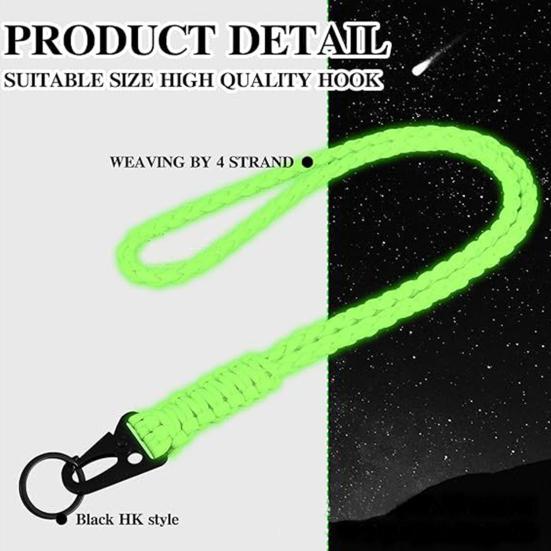 Heavy Duty Paracords Lanyard with Buckle Glow in The Dark Strong Hanging Rope for Keychain Strap Portable Braided Fluorescent
