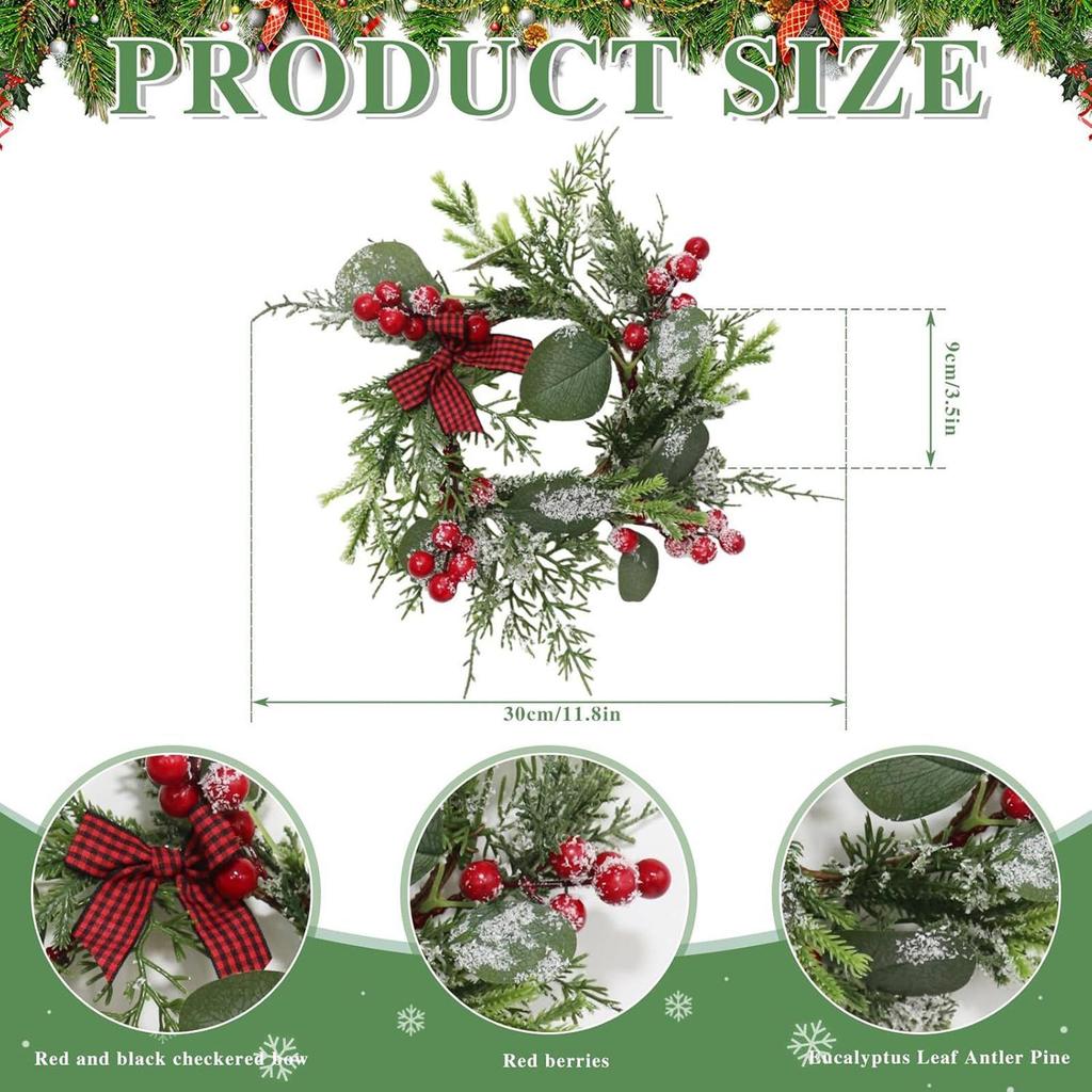 Artificial Pinecone Wreath Holiday Red Berry Garland Decorative Table Wreath Classic Christmas Wreath For Dining Table Candle