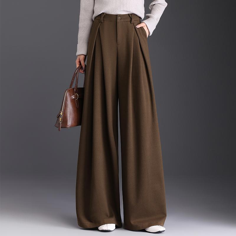 High-Waist Drape Woolen Wide-Leg Pants for Spring & Autumn M (90-100 jin)