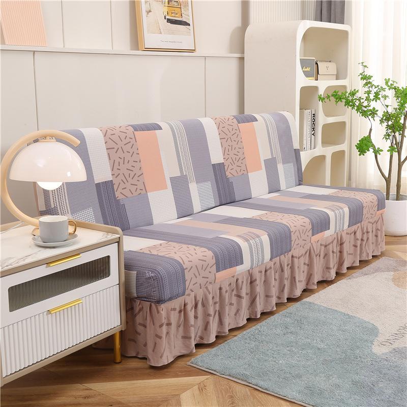 Printed Stretch Sofa Bed Cover Armless Folding Sofa Covers with Skirt Elastic Couch Slipcover for Living Room Funiture Protector