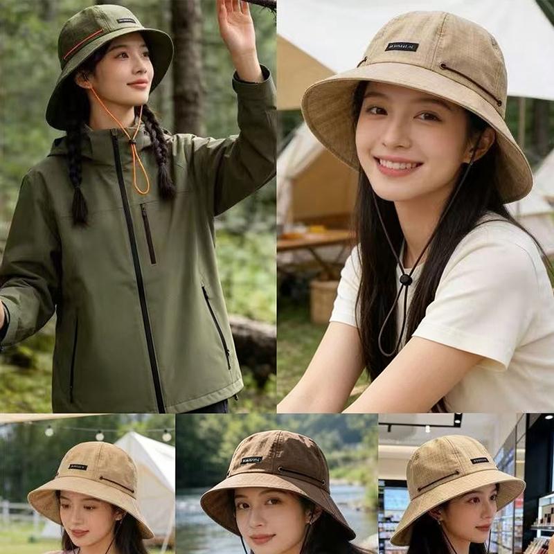 Fashion Drawstring Fisherman Hat Foldable Sun Protection Quick-Drying Travel Sun Hat Wide Brim Hiking Hat