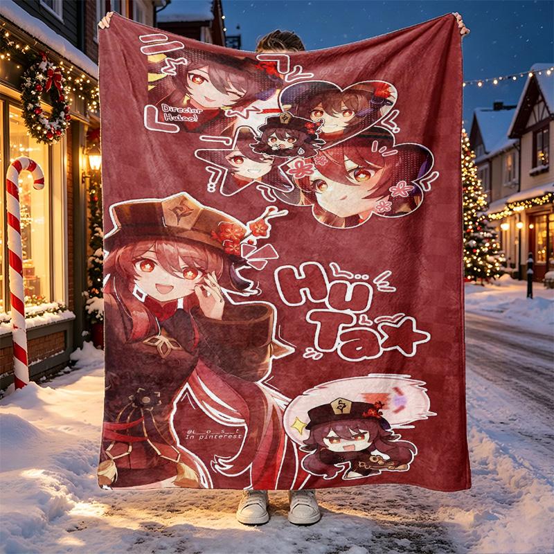 Genshin Impact Muster Decke für Heimdekoration, Bett, Sofa, Auto Reisen, Camping, Geeignet für Alle Jahreszeiten, Geburtstag Weihnachtsgeschenk