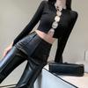 2023 Women's High-Waist Black Leather Wide-Leg Pants: Slim, Casual, and Drape-Effect Trousers