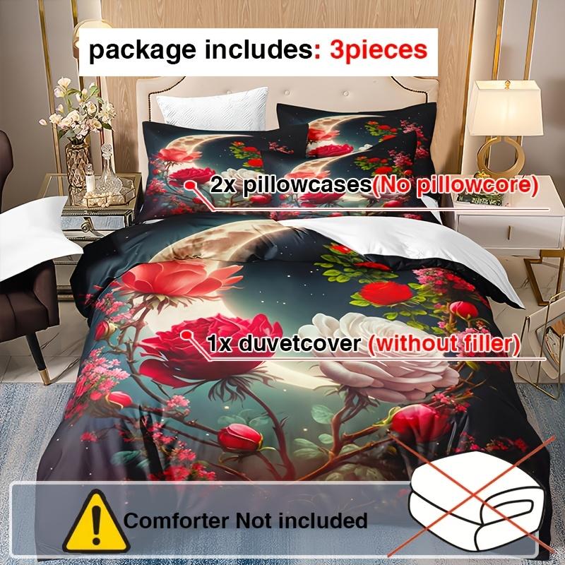 3pcs Bedding Se Rose Flower 3D Printed Duvet Cover Set 3D Digital Printed Bedroom Soft and Comfortable Breathable Bedding Set