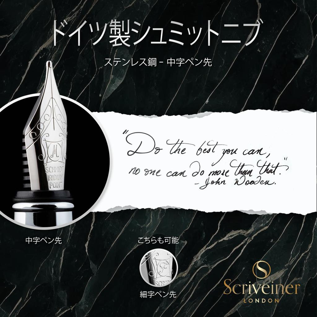 Scriveiner Black Green Fountain Pen Stunning Luxury Pen with Chrome Schmidt Nib Best Pen Gift Set for Men Nice Pens - Finish, (Medium), & Women,