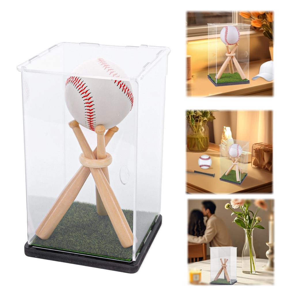 Baseball Box Golf Display Holder with Wood Stand Waterproof Dustproof Souvenir Storage Box Lightweight Baseball Protection