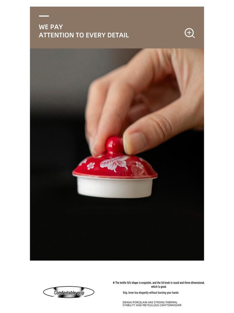 Red Xishi Ceramic Tea Pot - Elegant Chinese Style for Women, Single-Serve, Colored Glaze Design