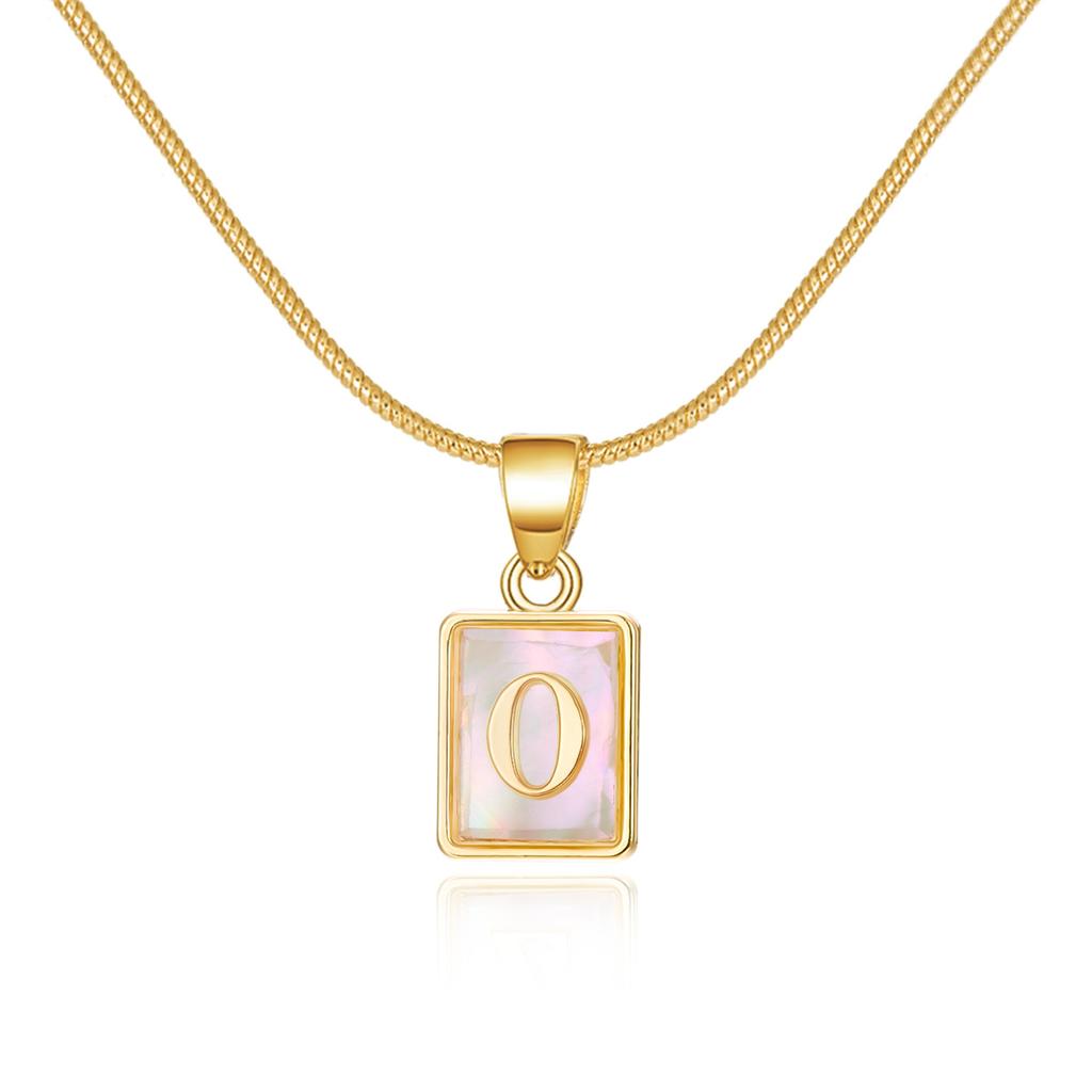 Fashion 26 Initial Letters Pendant Necklace For Women Gold Color A-Z Alphabet Square Shell Snake Chain Choker Birthday Jewelry
