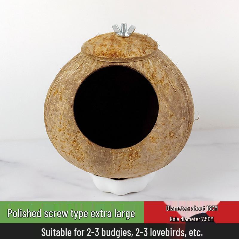 Coconut Shell Parrot & Finch Bird Nest - Natural Straw Woven Habitat for Small Birds