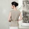 Summer new silk vest women's sleeveless mulberry silk satin lace-up short pleated crew neck top