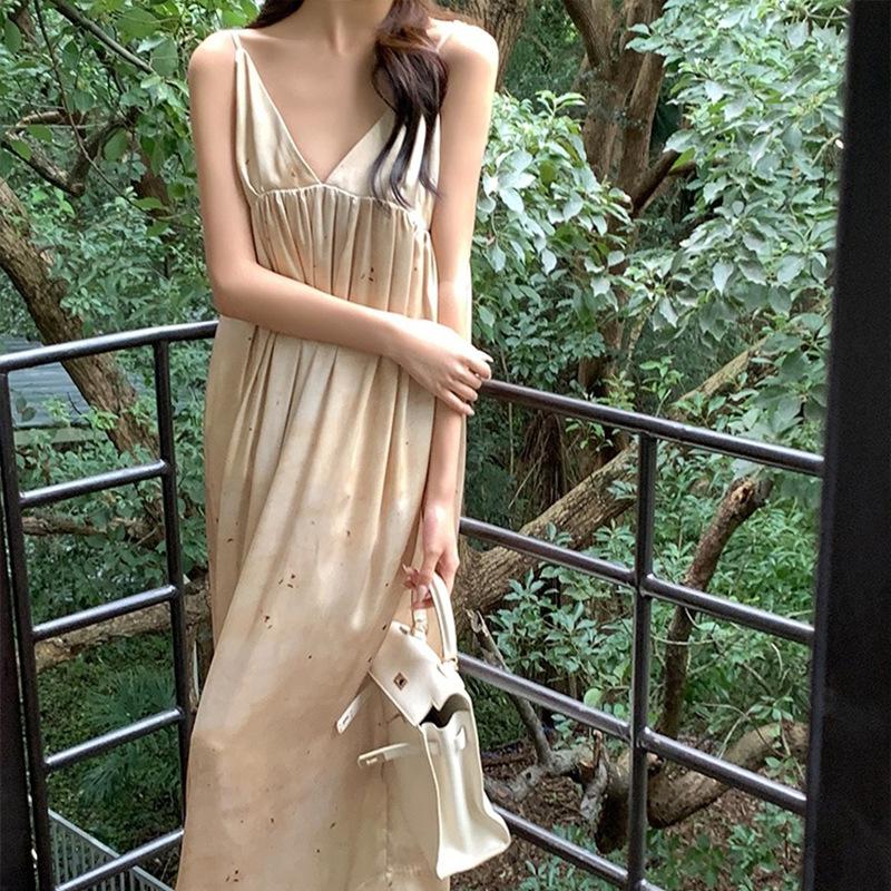 

Сладкий и Нежный Ветер Ретро Пижама на Подтяжках Женская Летняя Чистый Желание Ветер V-образный вырез Тонкая Домашняя Одежда Платье M